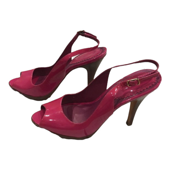 Aldo Women's Pink Peep Toe Slingback Platform Heels Patent Leather Pumps Size 7 - Picture 2 of 5